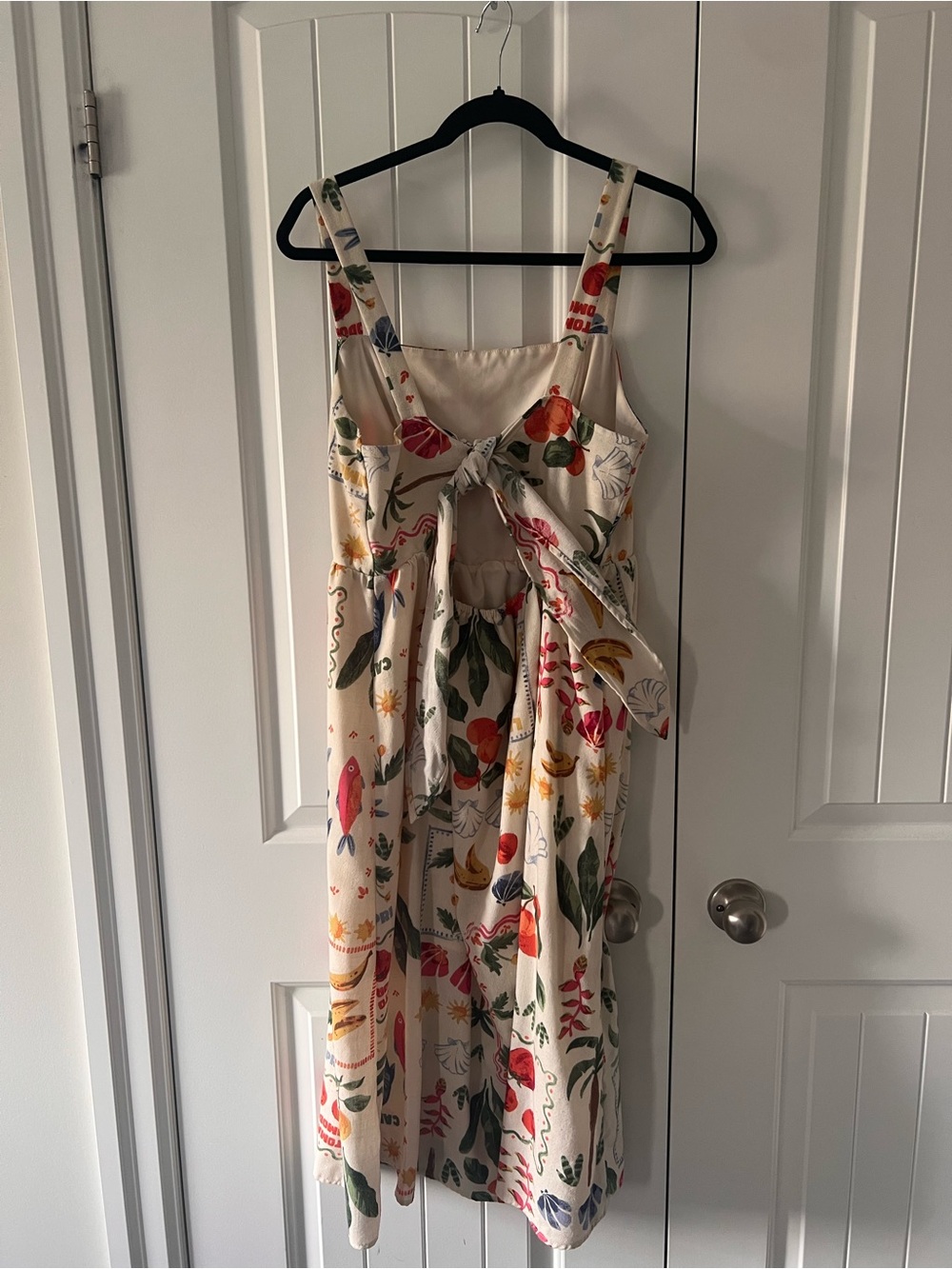 Square Neck Cream Midi Dress with Multicolour Botanical Coastal Italian Print - Picture 4 of 7